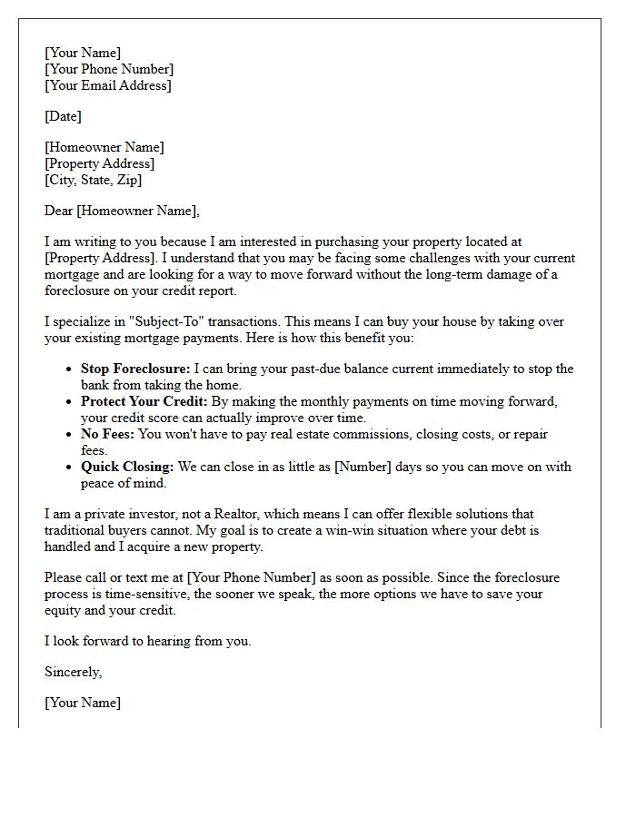 Subject-To Assumption Pre-Foreclosure Letter