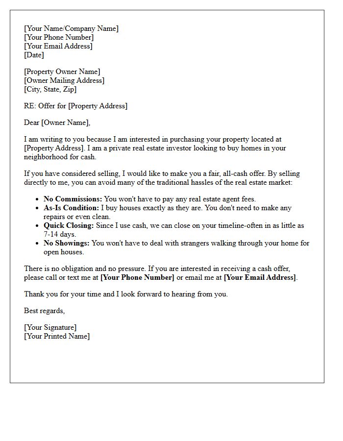 Direct Cash Offer Real Estate Letter