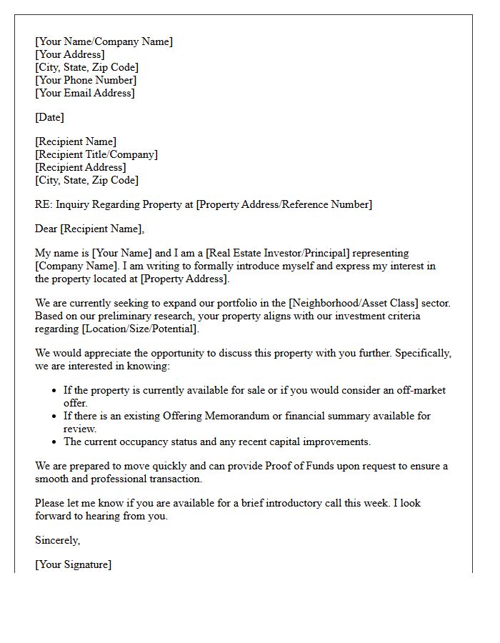 Investor Introduction and Property Inquiry Letter