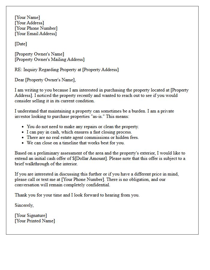 Distressed Property Inquiry and Offer Letter