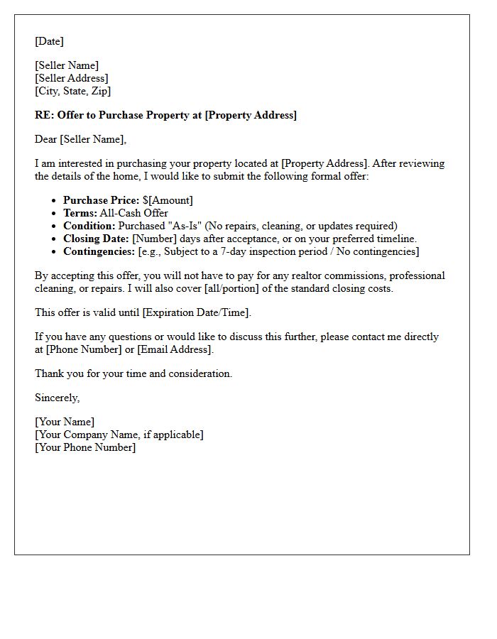 As-Is Off-Market Property Offer Letter