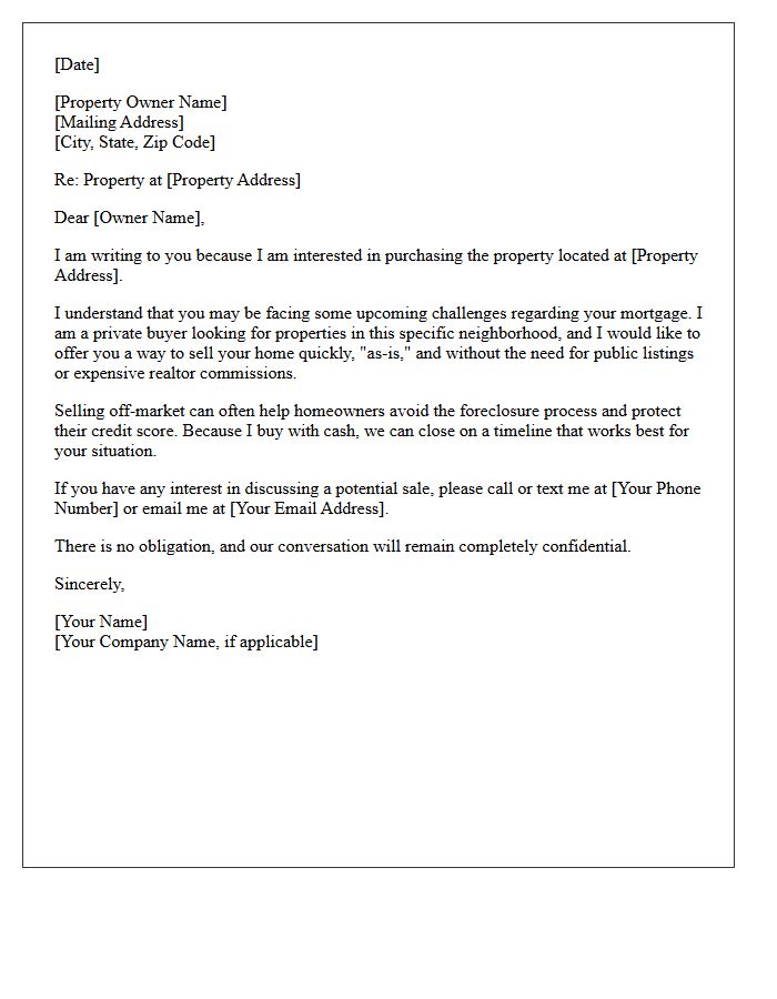 Pre-Foreclosure Off-Market Inquiry Letter