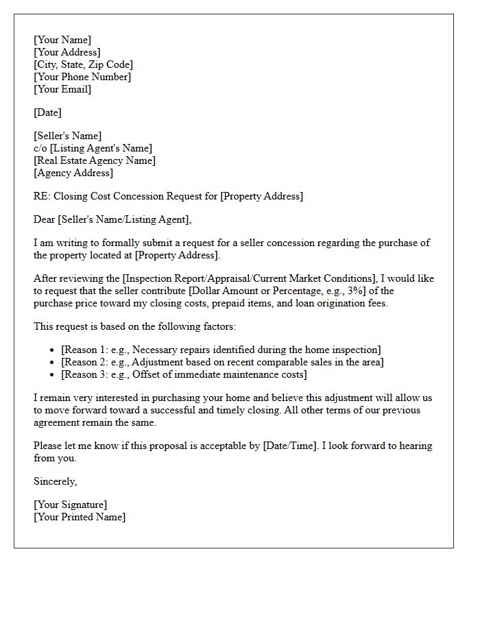 Closing Cost Assistance Concession Request Letter