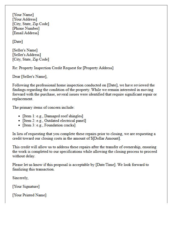 Inspection Repair Credit Concession Letter