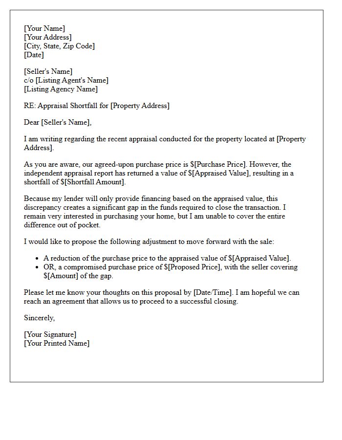 Appraisal Shortfall Concession Request Letter