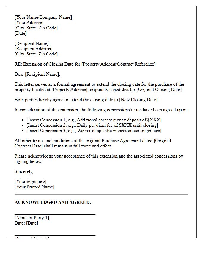 Closing Date Extension Concession Letter
