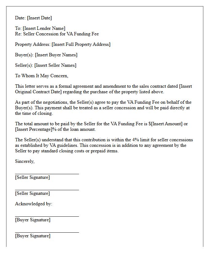 VA Loan Funding Fee Seller Concession Letter