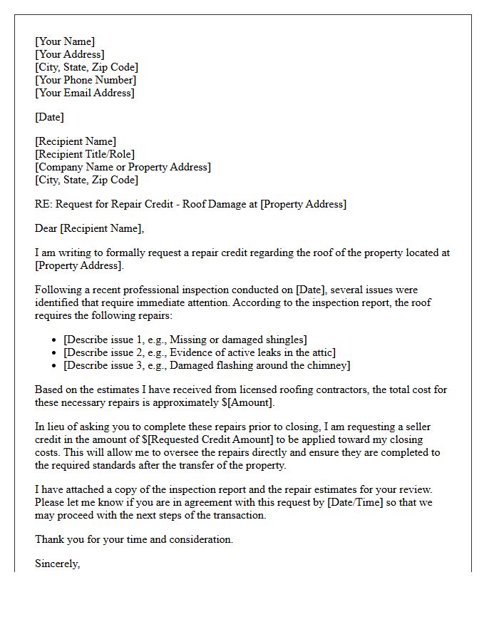 Roof Repair Credit Request Letter
