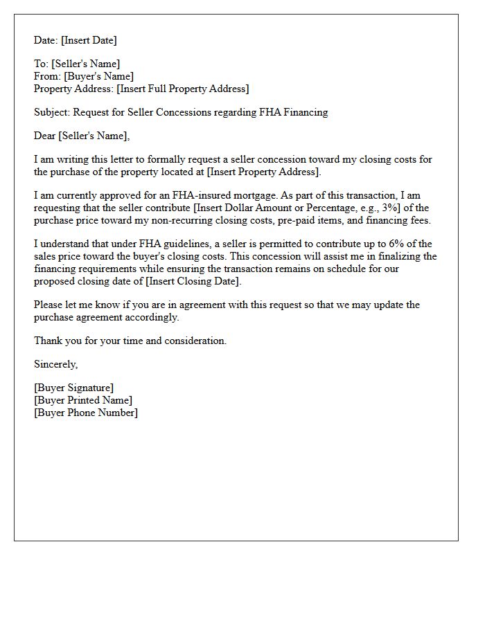 FHA Closing Cost Concession Request Letter