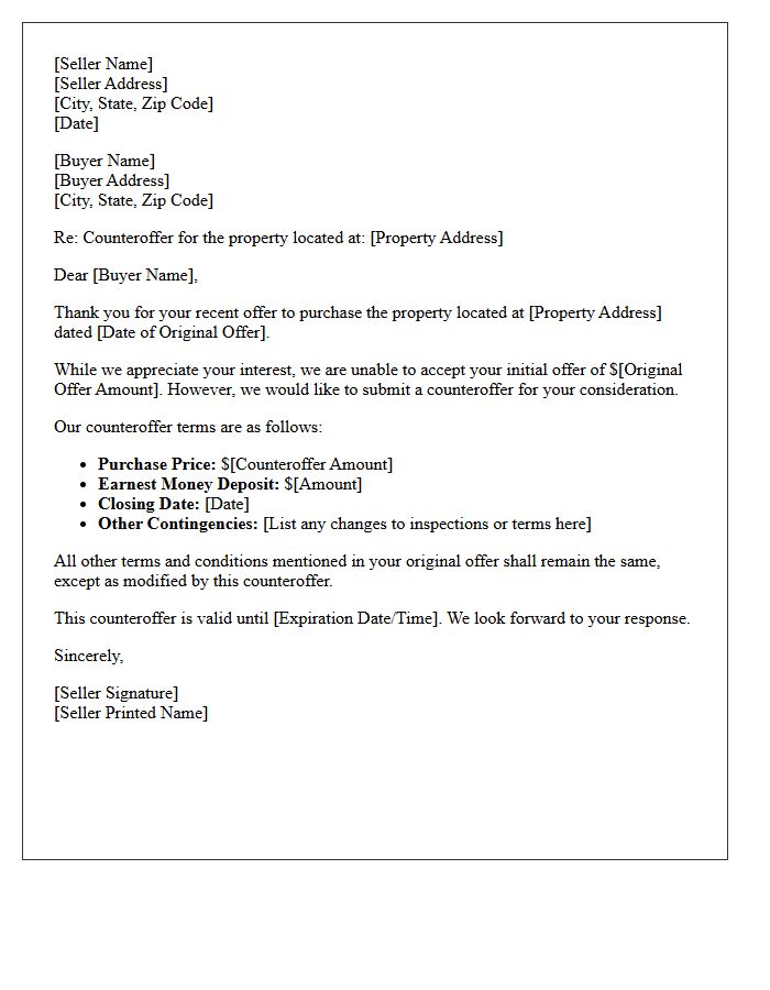 Initial Seller Price Counteroffer Letter