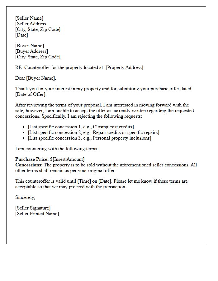 Initial Seller Counteroffer Letter Rejecting Concessions