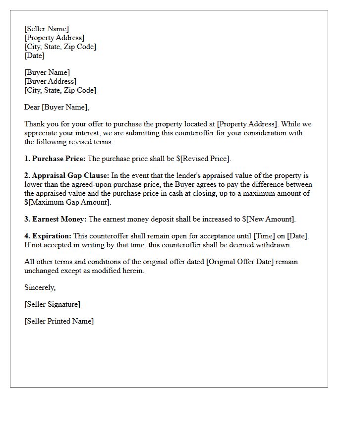 Seller Counteroffer Letter With Appraisal Gap Clause