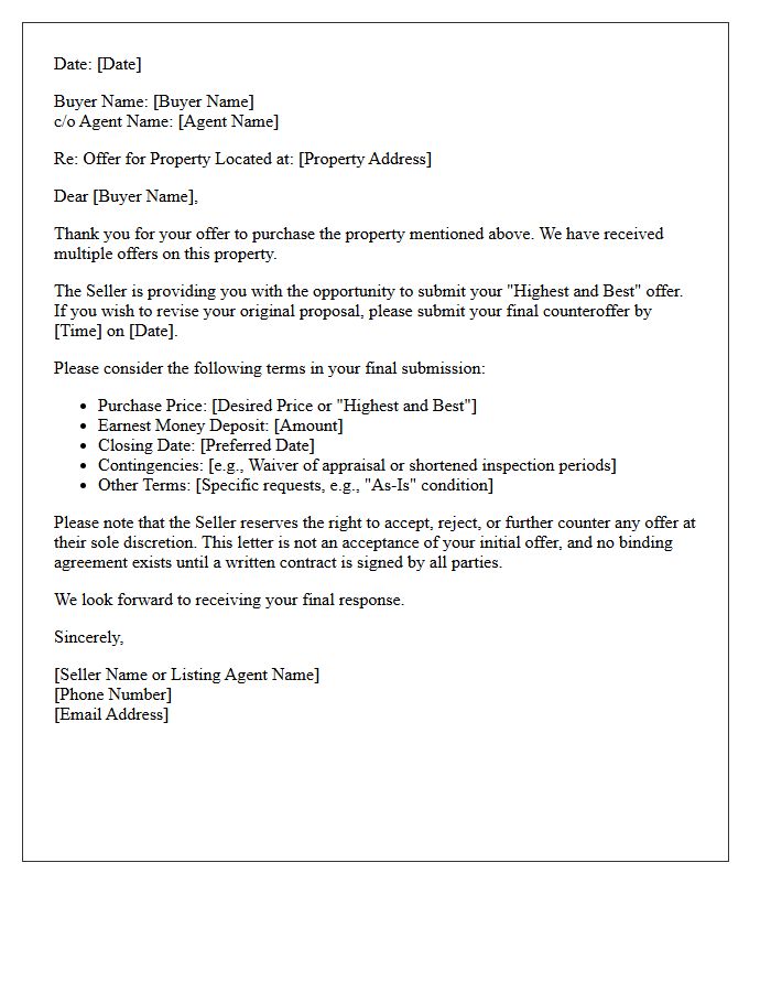 Multiple Offer Situation Seller Counteroffer Letter