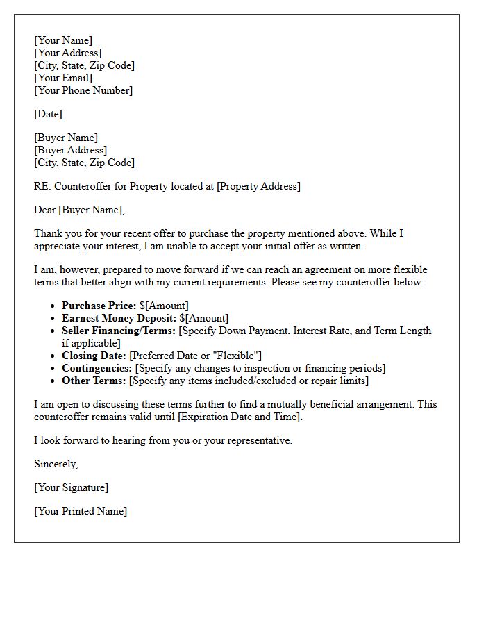 Flexible Terms Initial Seller Counteroffer Letter