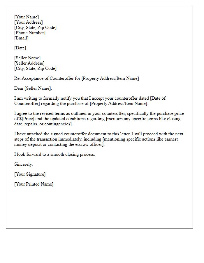 Buyer Acceptance of Seller Counteroffer Letter