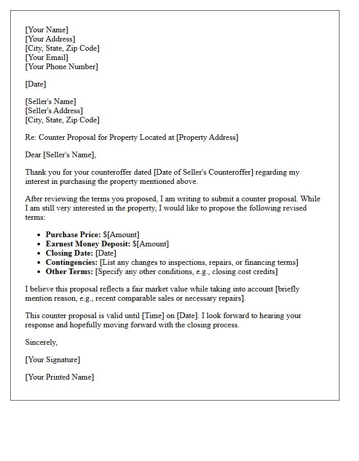 Buyer Counter Proposal to Seller Counteroffer Letter