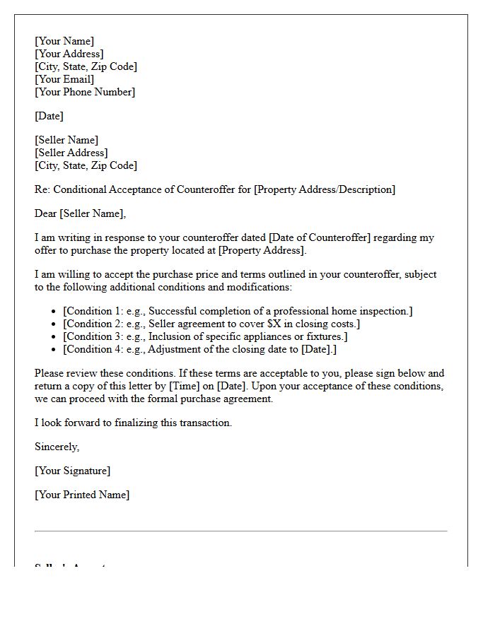Buyer Conditional Acceptance of Seller Counteroffer Letter