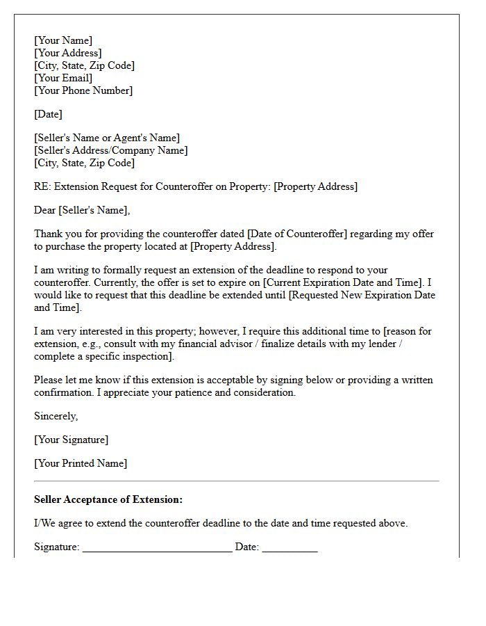 Buyer Request for Extension on Seller Counteroffer Letter
