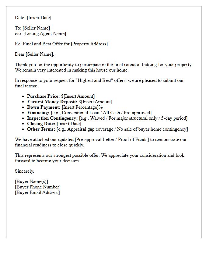 Buyer Final and Best Offer Response Letter