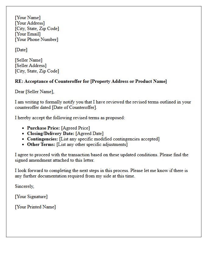 Buyer Agreement to Revised Terms in Seller Counteroffer Letter