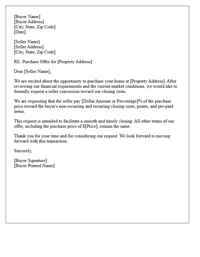 Buyer Request for Closing Cost Concessions Letter