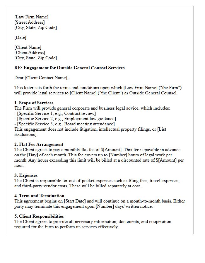 Flat Fee Outside General Counsel Engagement Letter