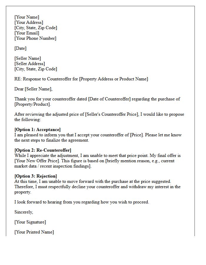 Buyer Response to Seller Counteroffer Price Adjustment Letter