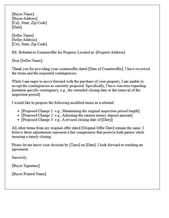 Buyer Rebuttal to Seller Counteroffer Contingencies Letter