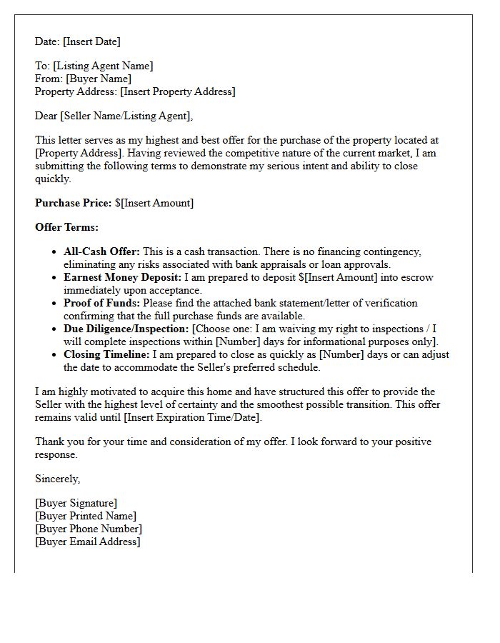 All-Cash Highest and Best Offer Submission Letter