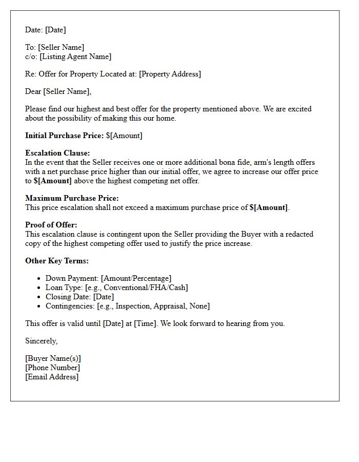 Escalation Clause Highest and Best Offer Submission Letter