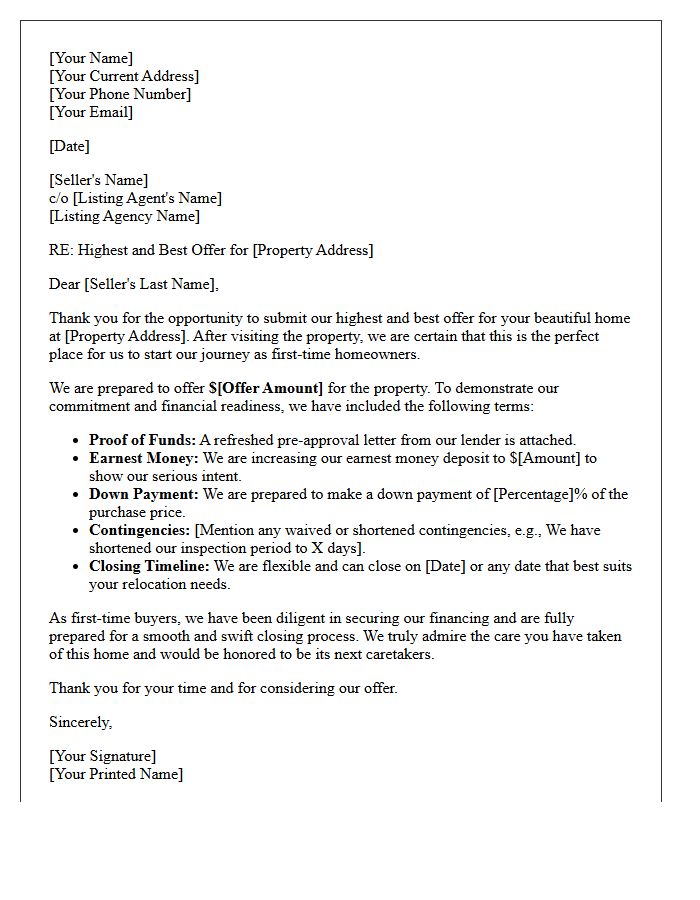 First-Time Homebuyer Highest and Best Offer Submission Letter