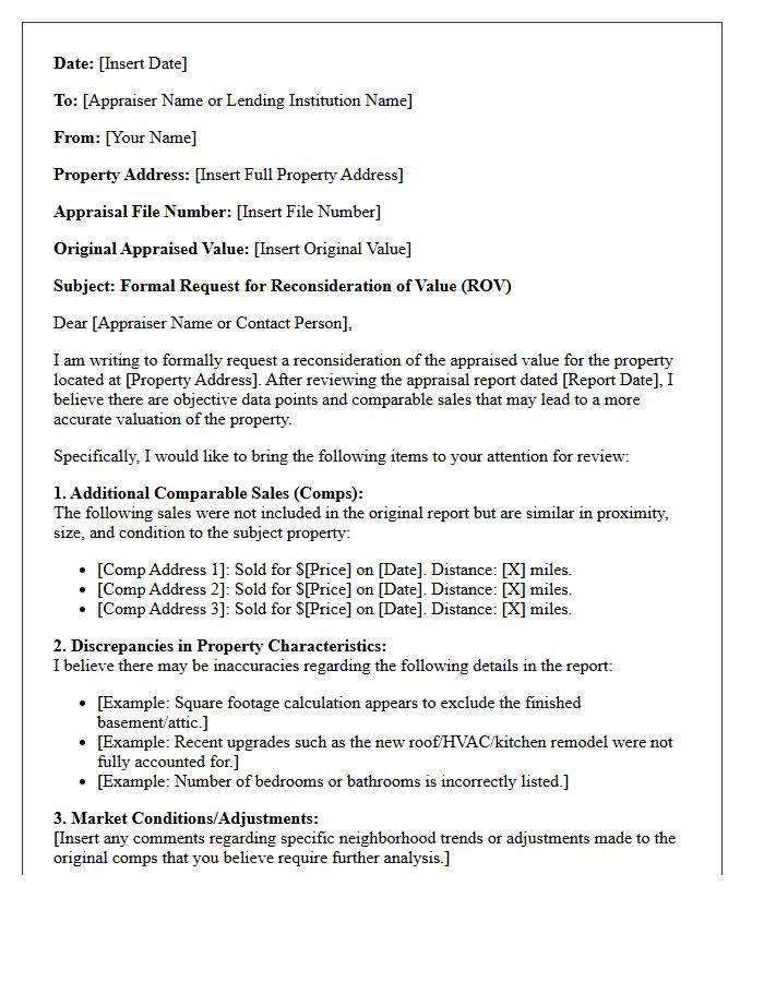 Reconsideration Of Value Rebuttal Letter For Appraiser