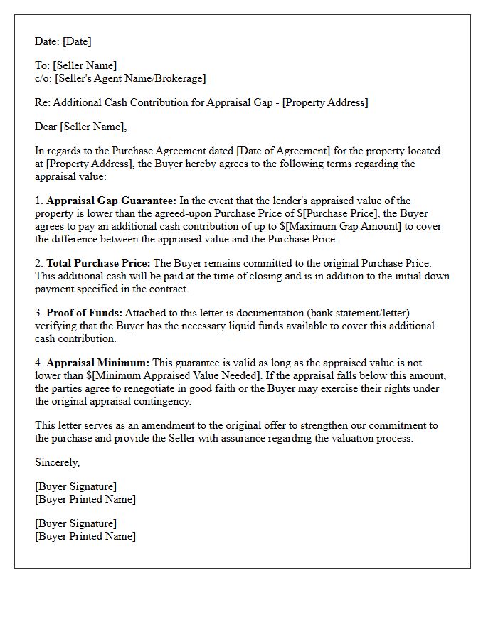 Buyer Additional Cash Contribution Letter For Appraisal Gap
