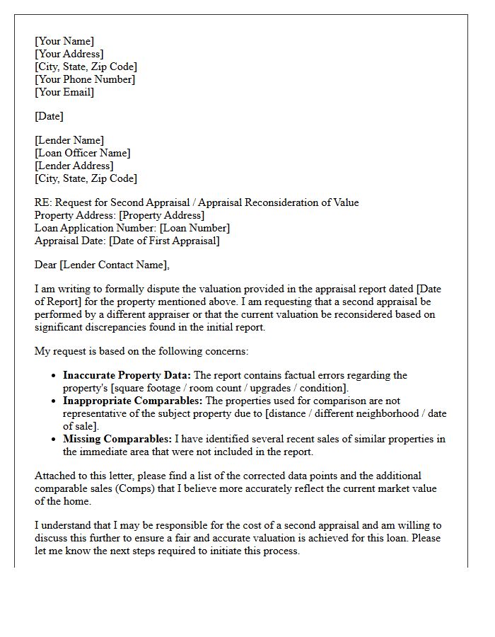 Second Appraisal Request Letter For Value Dispute