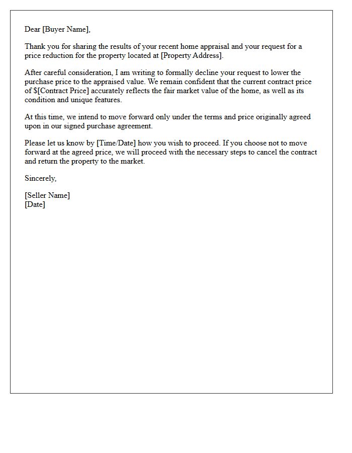 Seller Rejection Letter Of Appraisal Price Reduction