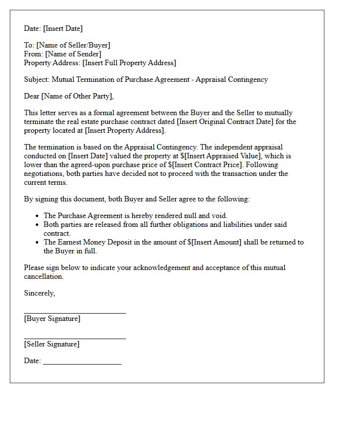 Mutual Contract Cancellation Letter Due To Low Appraisal