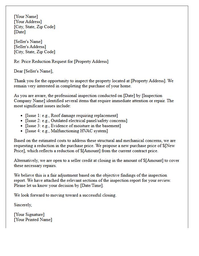 Post-Inspection Price Reduction Letter