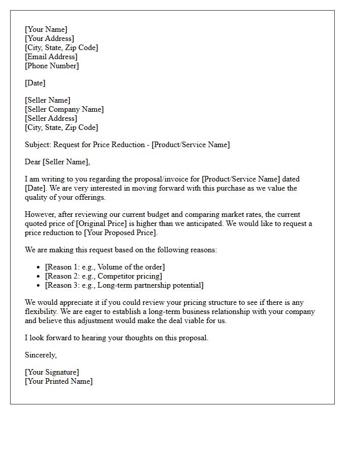 Buyer Request for Price Reduction Letter