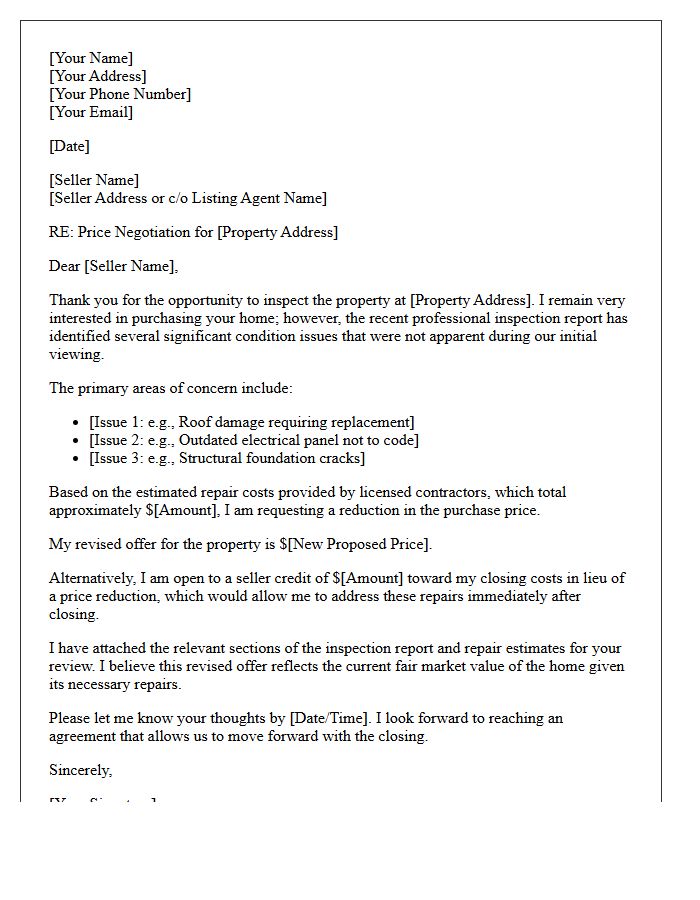 Property Condition Price Negotiation Letter