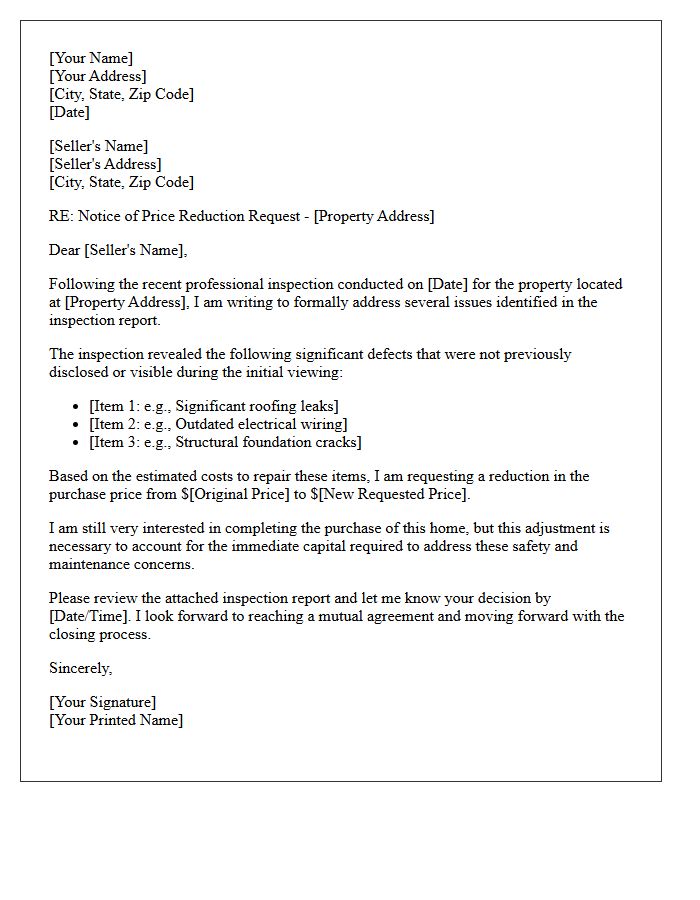 Notice of Post-Inspection Price Reduction Letter