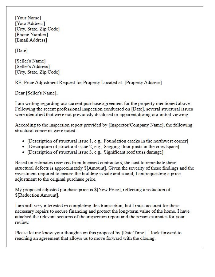 Structural Damage Price Adjustment Letter