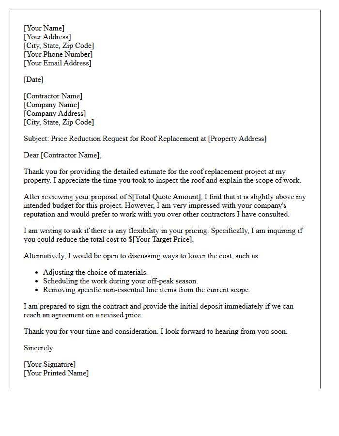 Roof Replacement Price Reduction Letter