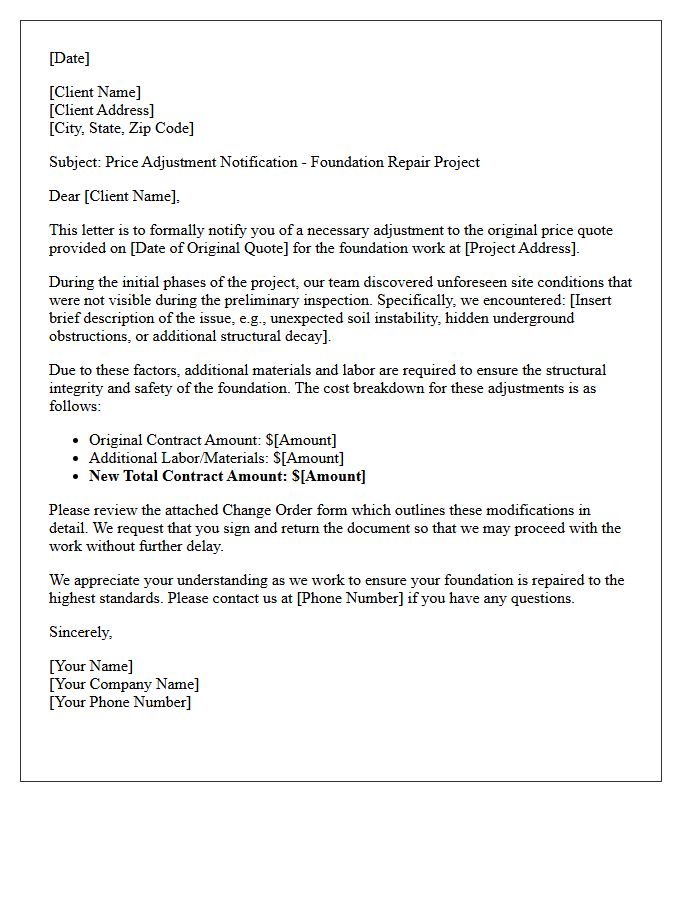 Foundation Issue Price Adjustment Letter