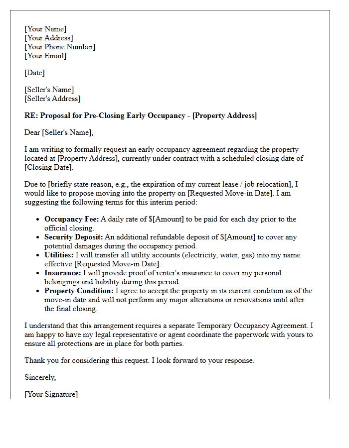 Pre-Closing Early Occupancy Terms Negotiation Letter