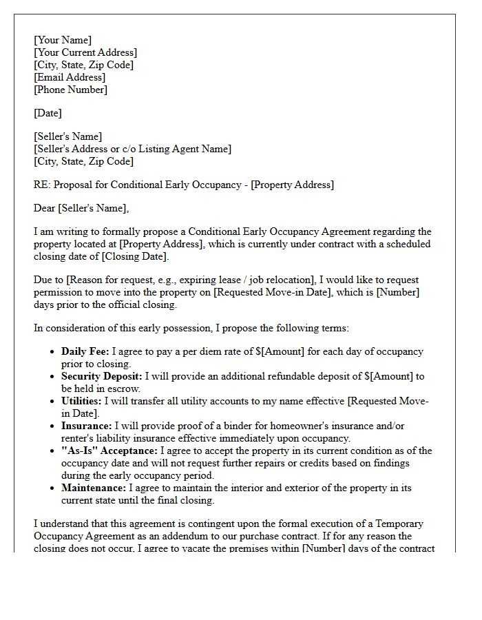 Conditional Early Occupancy Agreement Proposal Letter