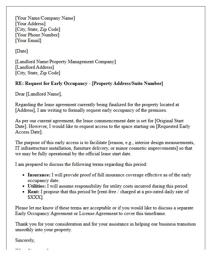 Commercial Property Early Occupancy Negotiation Letter