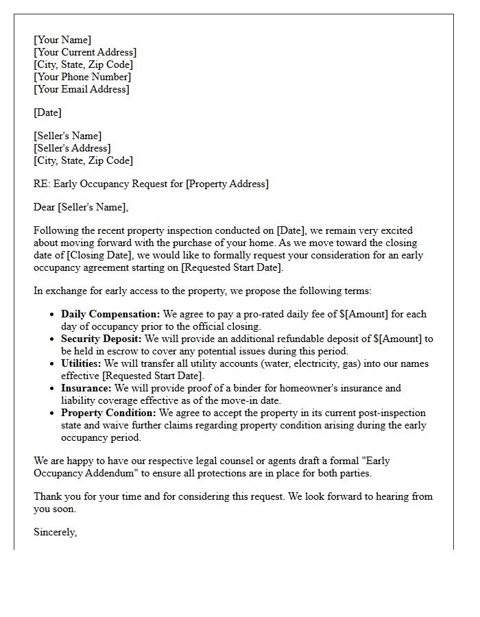 Post-Inspection Early Occupancy Negotiation Letter