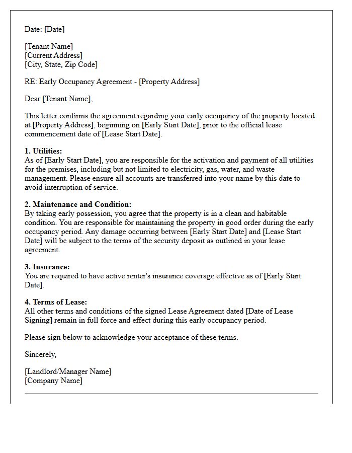 Utilities And Maintenance Early Occupancy Letter