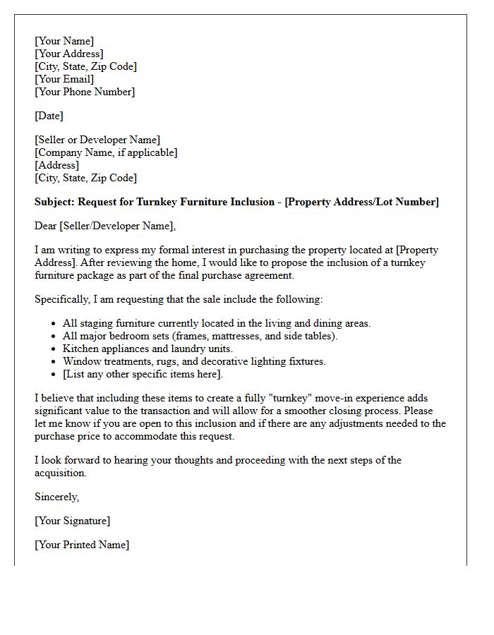 Turnkey Home Furniture Inclusion Request Letter