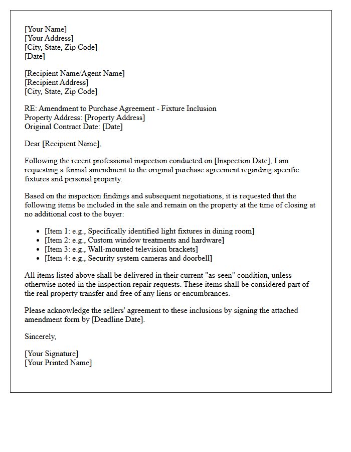 Post-Inspection Fixture Inclusion Amendment Letter
